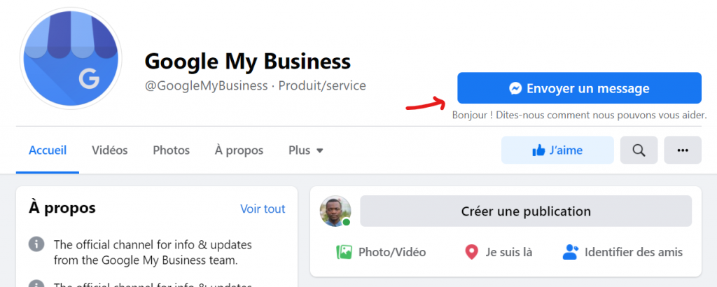 Contacter Google My Business sur facebook