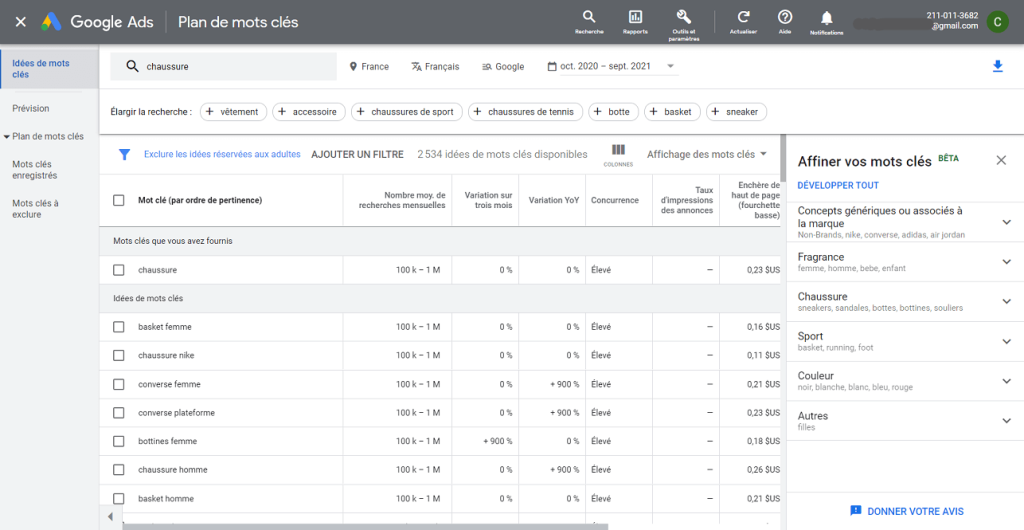 Google keyword planner outil seo de planifition des mots clés