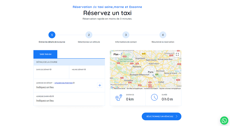 module de reservation d'un site internet VTC