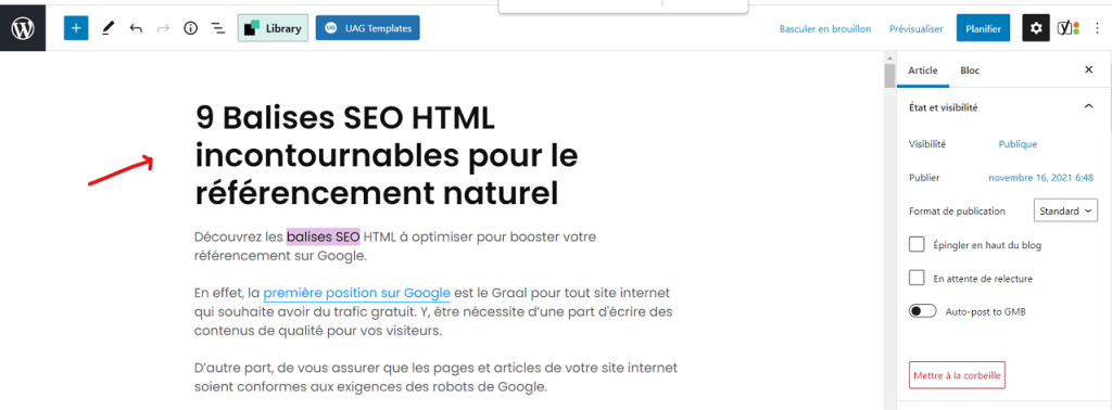 titre h1 d'un article de blog