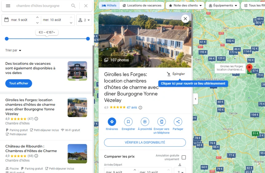 Fiche Google my business chambre d'hôtes